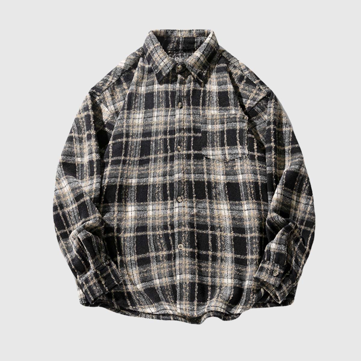 חולצת flannel משובצת בהשראת וינטאג' עם פרטי כפתורים