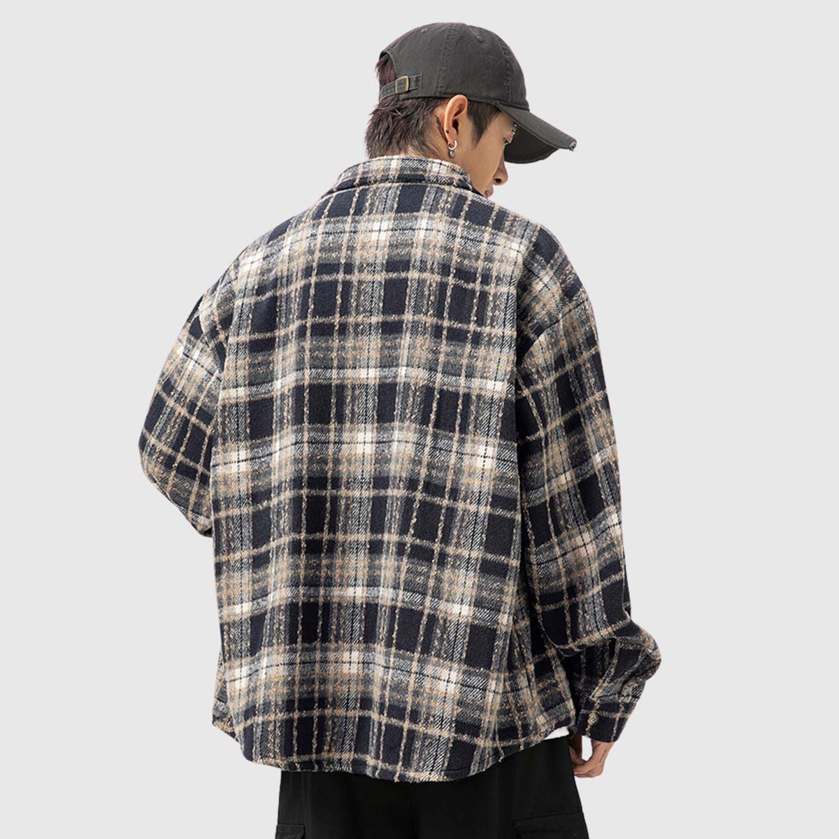 חולצת flannel משובצת בהשראת וינטאג' עם פרטי כפתורים