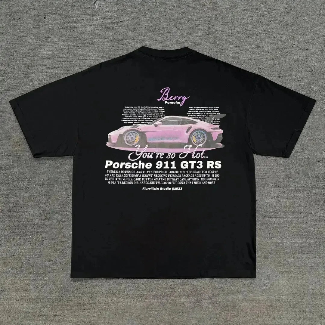 Cotton Car Letter Pattern Print Design O-neck Short-sleeved T-shirts for Man Women Summer New Fashion Aesthetic Popular Y2k Top