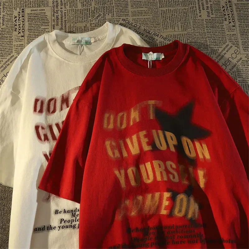 Cotton personality Graffiti Print T-shirt Top Fashion Y2K Men and Women Loose Street Hip Hop Retro Simple Short Sleeve Top