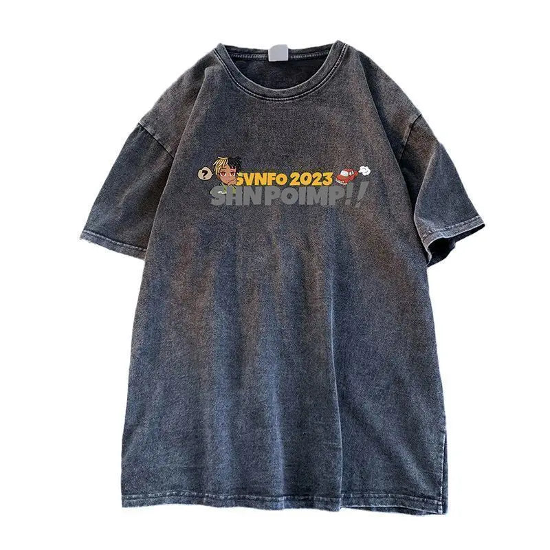 Cartoon printed short sleeve T-shirt men's retro loose couple outfit trendy tops tee