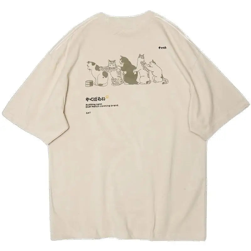 Cartoon Cat Printed Women'S Short Sleeved T-Shirt With Trendy Loose Versatile Summer Top Casual And Fashionable Street Clothes