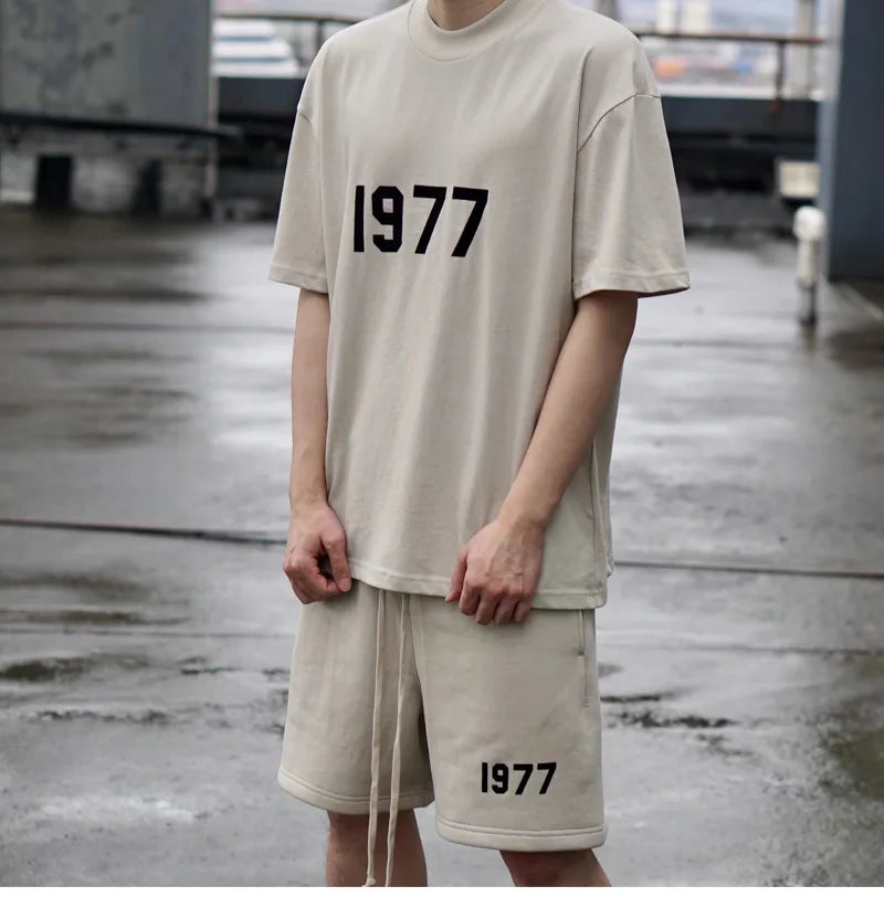 Shorts Men's and women's 1977 Contton casual quarter pants basketball sports gym loose high street cargo short hombre
