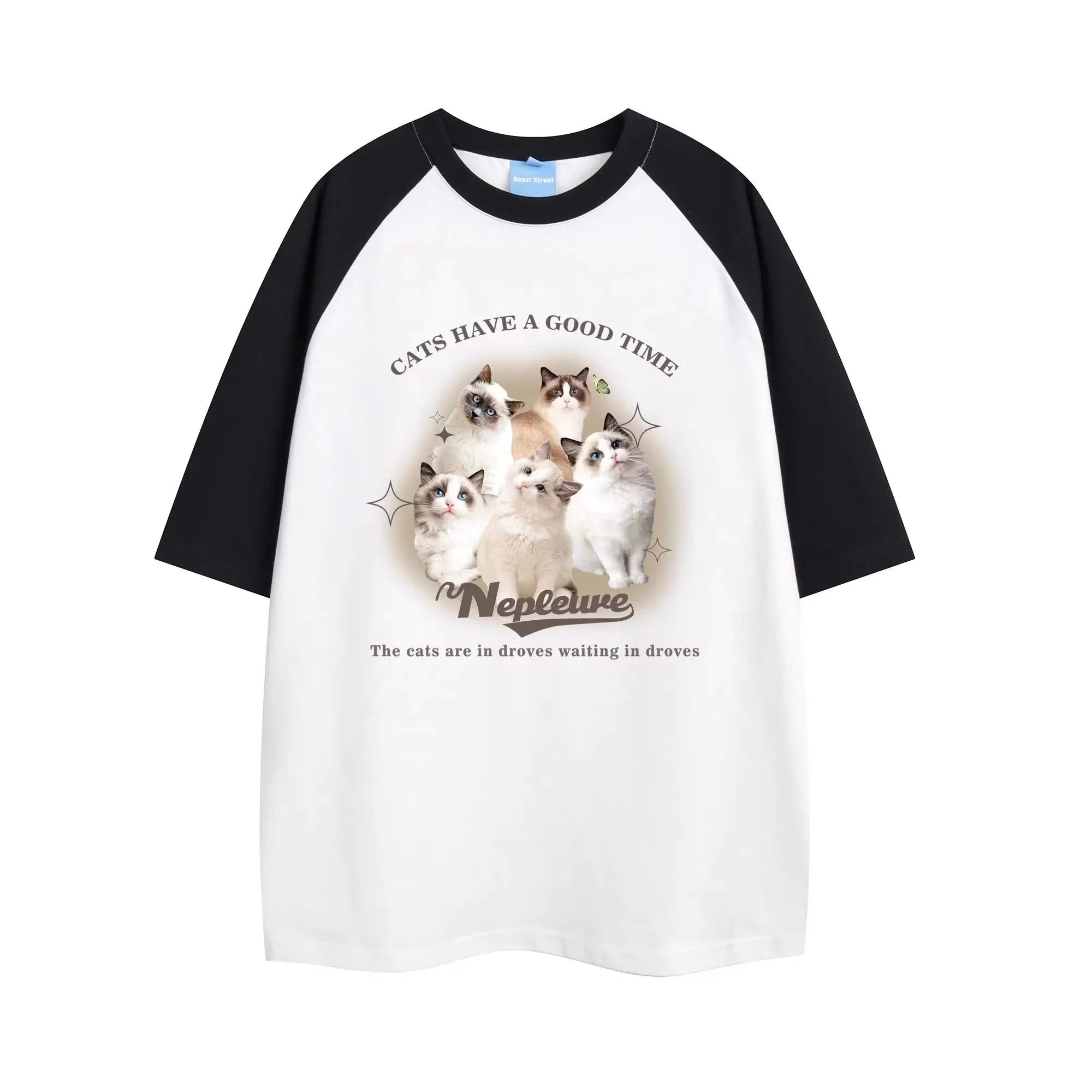 Cotton Cute Cat Graphic T shirt Summer Fashion Loose Women Vintage Personality Fresh art kawaii clothes Short Sleeve Tops