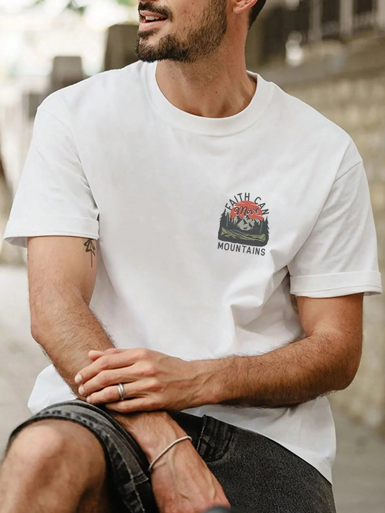 Faith Can Mountains Forward Direction Letter Men T Shirt Casual Oversize T - Shirt High Quality Cotton T - Shirt Summer Short Sleeve - Lucien Store