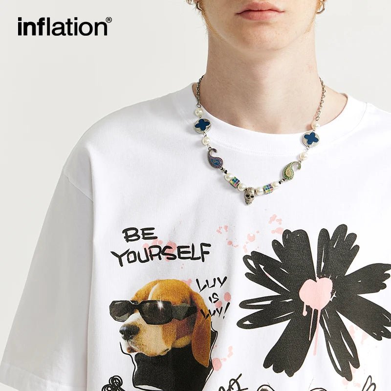 INFLATION Graffiti Cat Pet Printed Tshirts Mens Trendy Oversized Cotton Tees - Lucien Store