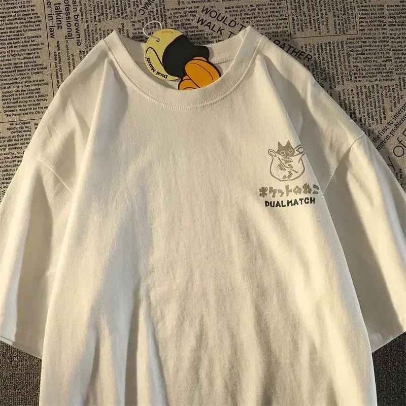 Japanese creative kitten printed short sleeved t - shirt men and women same ins summer loose casual short sleeved lovers outfit - Lucien Store