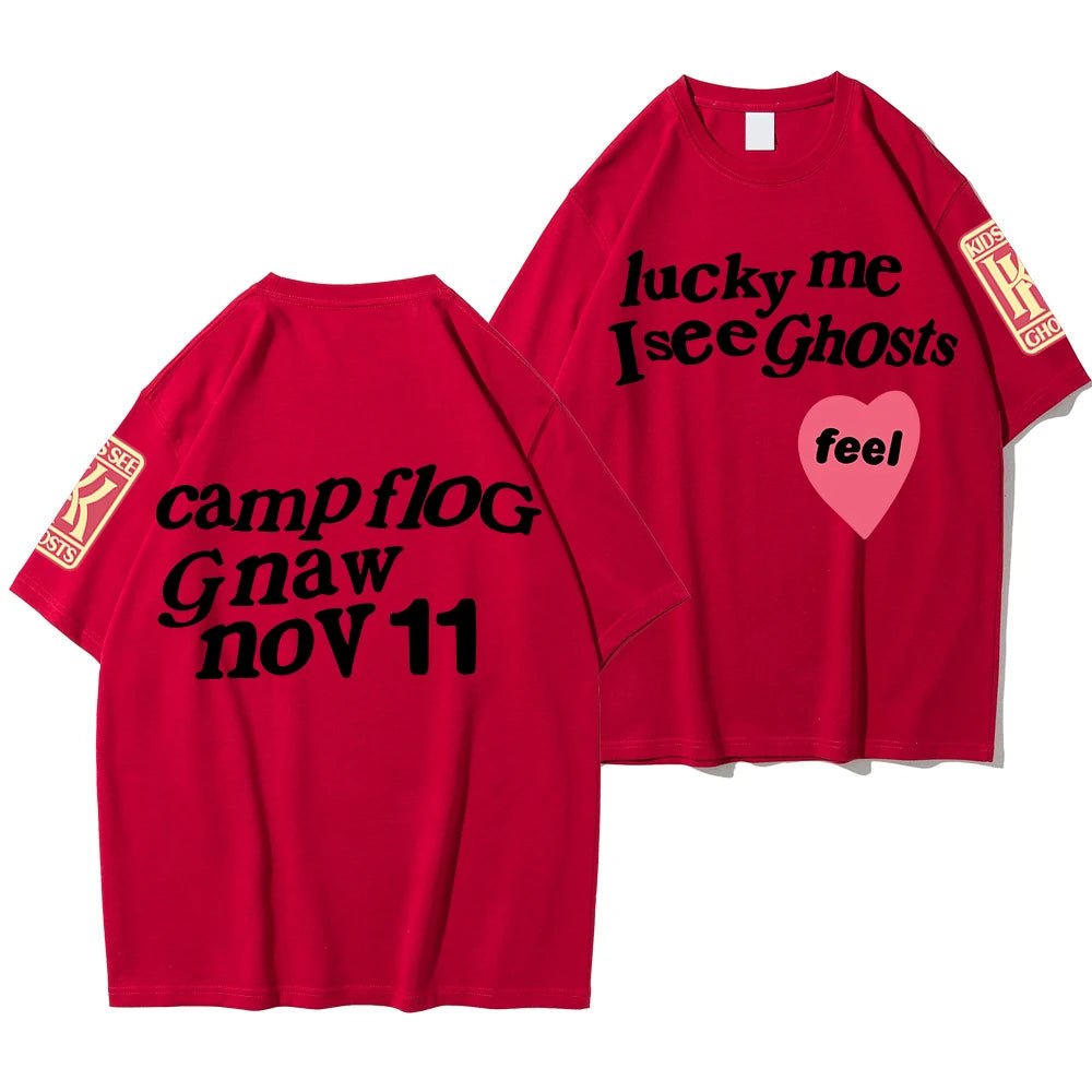 Kanye West Style Street T - Shirts For Men Loose Oversized Short Sleeves Lucky Me I See Ghosts Print Tshirt Hip Hop Clothing Women - Lucien Store