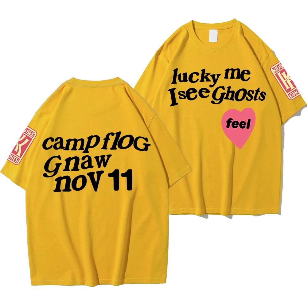 Kanye West Style Street T - Shirts For Men Loose Oversized Short Sleeves Lucky Me I See Ghosts Print Tshirt Hip Hop Clothing Women - Lucien Store