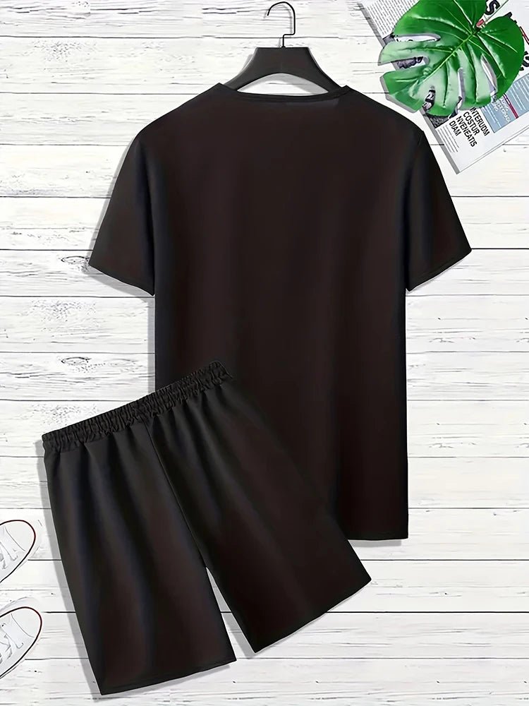 Men's Summer Daily Casual Short Sleeve Shorts Set Cartoon Bunny Doll and Lucky Charm Printed T - Shirt Shorts Set Home Pajamas Set - Lucien Store