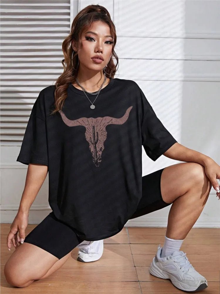 NEW Spring Cotton Womans T - Shirts Simple Cattle Printing Short Sleeve Tees Fashion Casual Female Clothes Comfortable Street Tops - Lucien Store