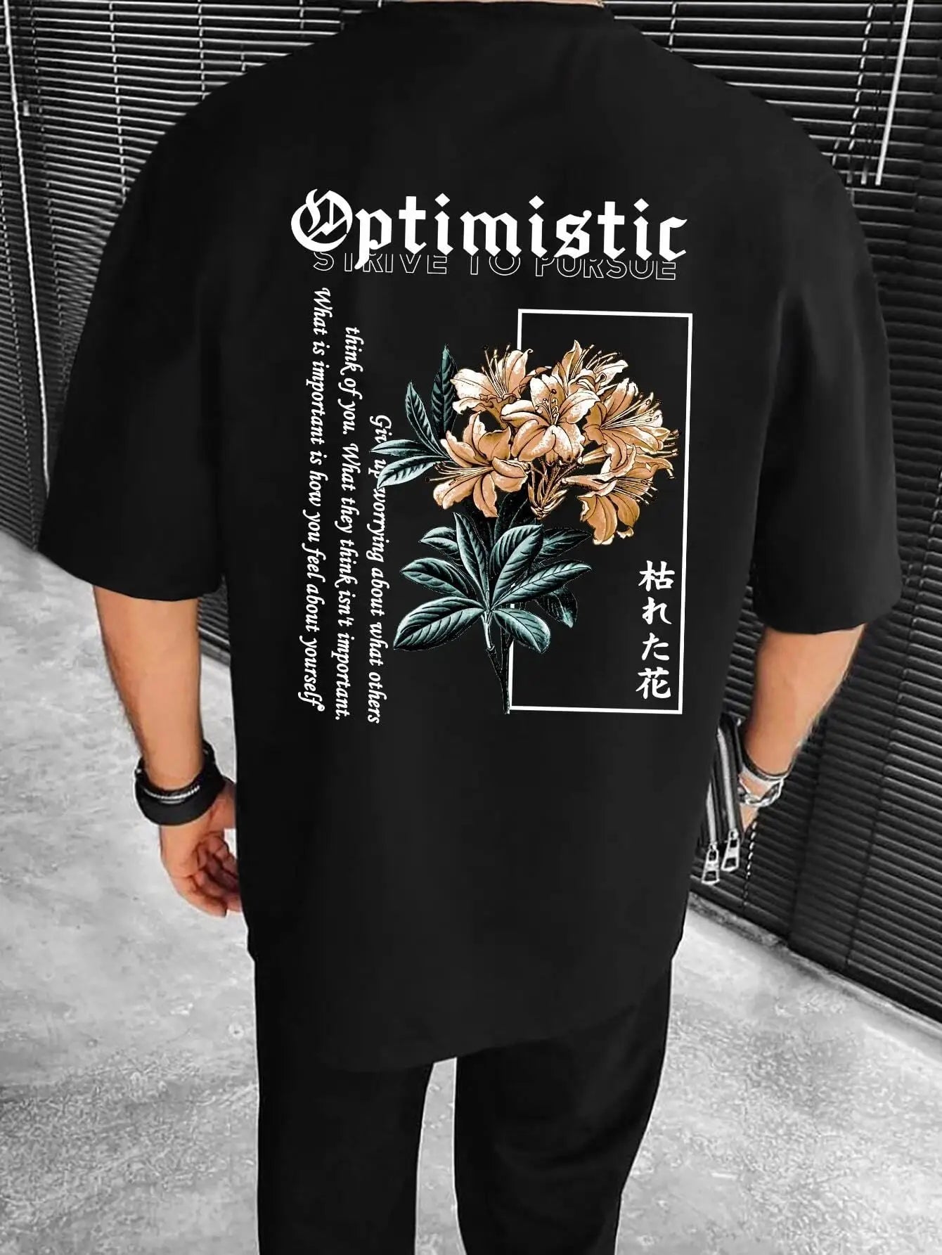 Optimistic Strive To Porsue Harajuku Flower Printing Male Tshirt Oversized Loose T Shirts Cotton T Shirts Breathable T - Shirts - Lucien Store