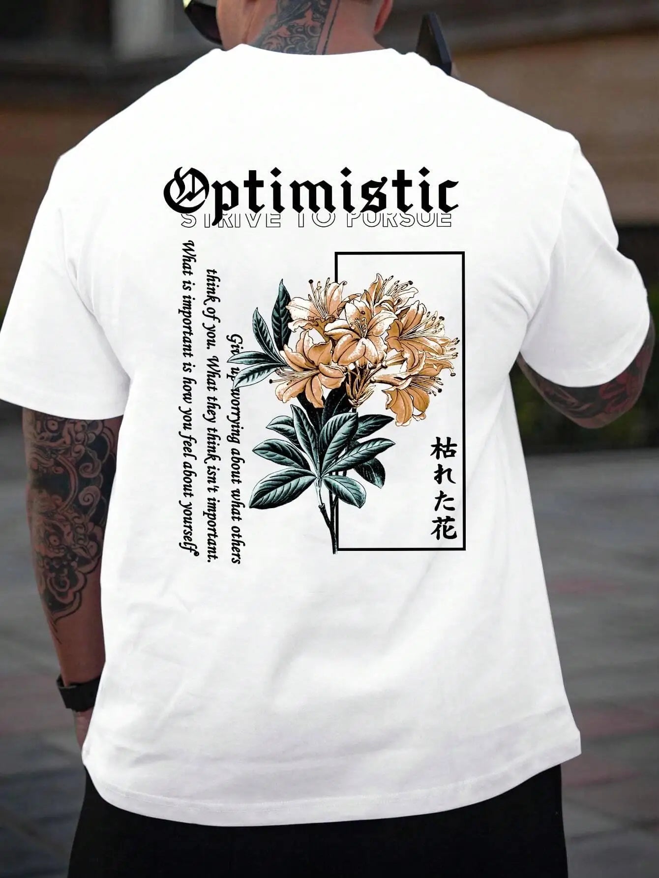 Optimistic Strive To Porsue Harajuku Flower Printing Male Tshirt Oversized Loose T Shirts Cotton T Shirts Breathable T - Shirts - Lucien Store
