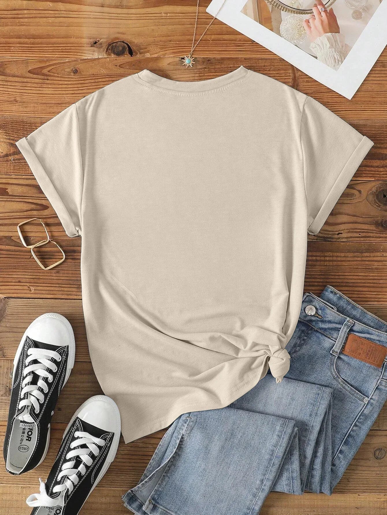 Retro Cute Western Cowboy With Hat Cactus And Stars Print T - shirt, Short Sleeve Crew Neck Casual Top For Summer & Spring - Lucien Store