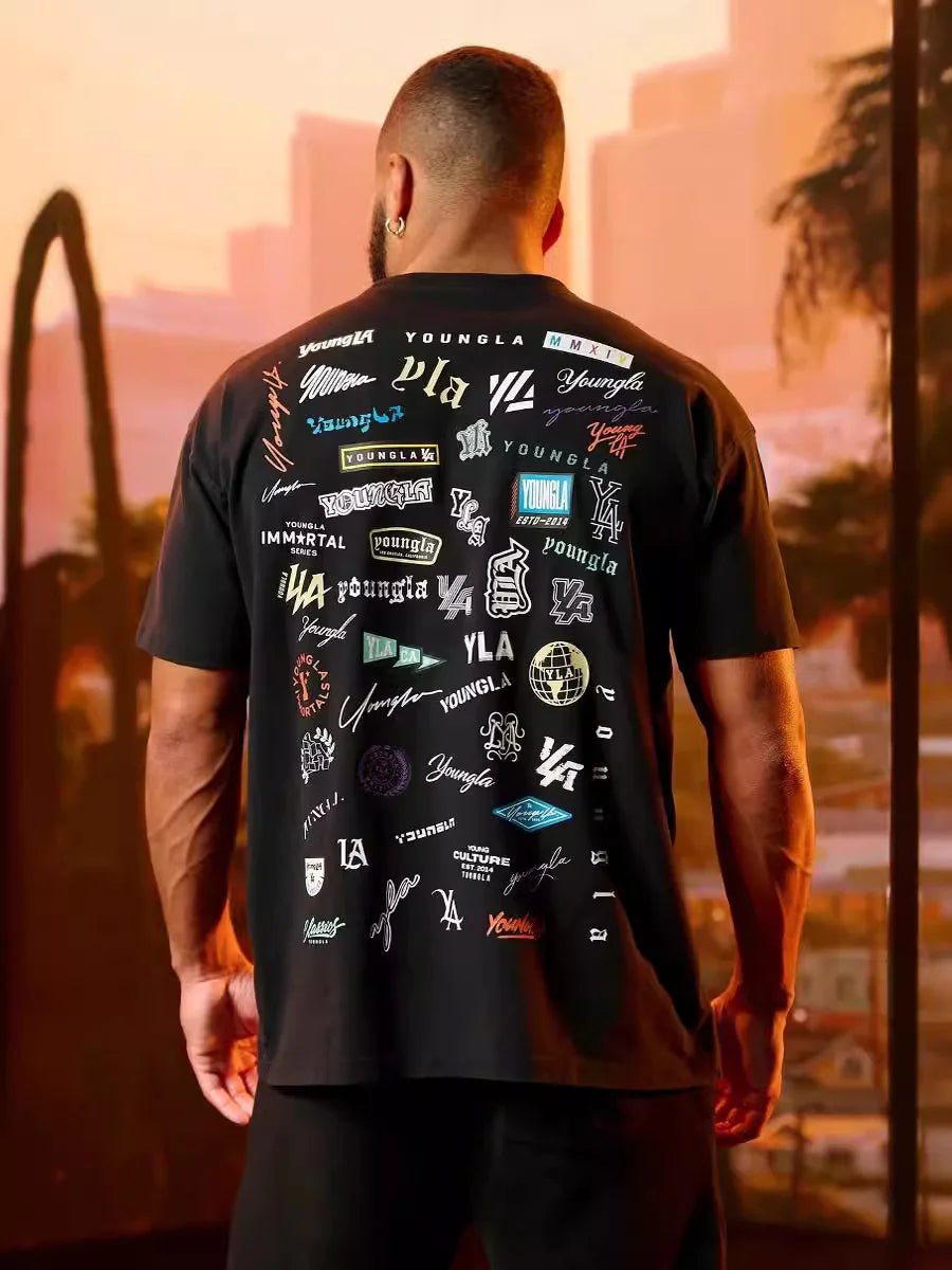 Summer Full Back Printed Short Sleeve Men Loose 240g Cotton T - shirt Cotton Round Neck Casual Fitness Sports Short Sleeve Men - Lucien Store