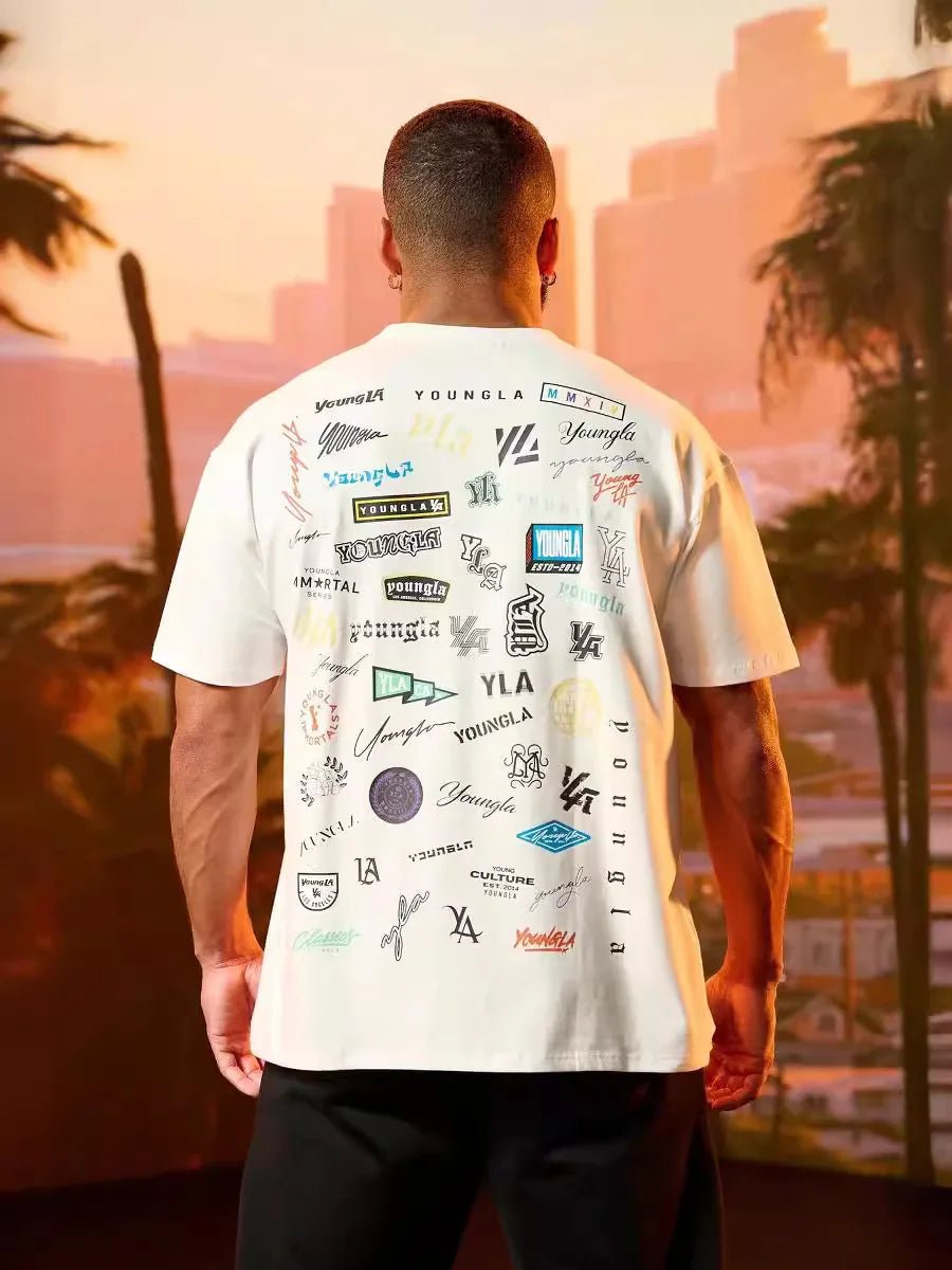 Summer Full Back Printed Short Sleeve Men Loose 240g Cotton T - shirt Cotton Round Neck Casual Fitness Sports Short Sleeve Men - Lucien Store