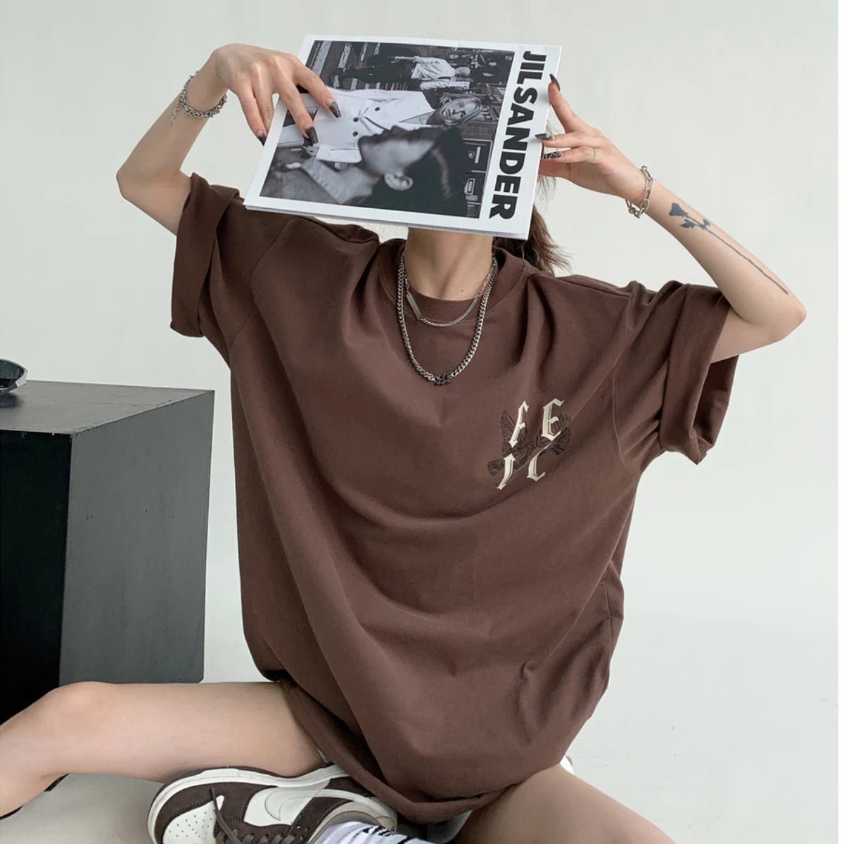Summer Ins American Retro Printed Graphic T - shirt Summer Y2K Personalized Loose Design Women's Oversized T - shirt Tops - Lucien Store