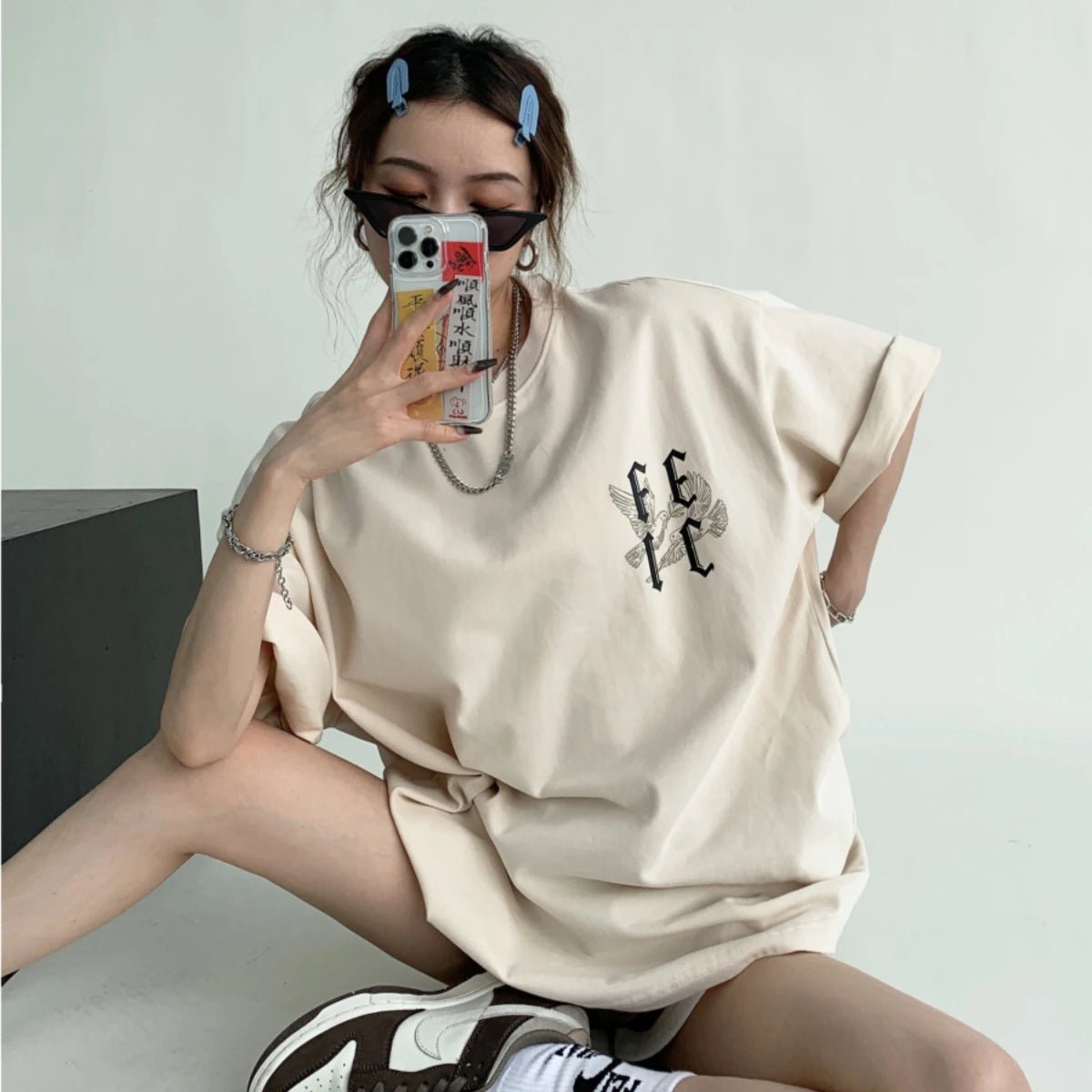Summer Ins American Retro Printed Graphic T - shirt Summer Y2K Personalized Loose Design Women's Oversized T - shirt Tops - Lucien Store