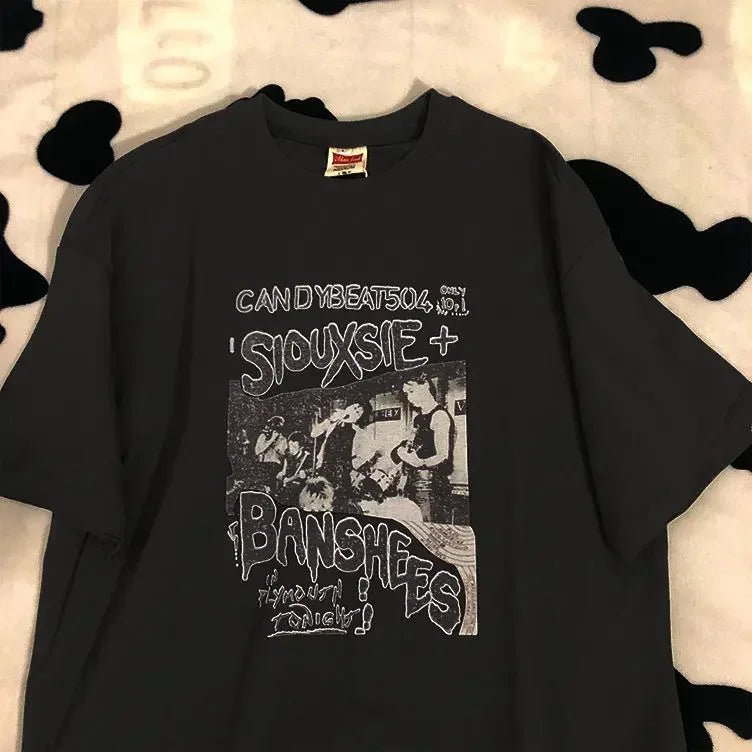 Vintage Letter Printing Oversized Short Sleeve Women TShirt Man Hip Hop Short Sleeve Streetwear T - shirt Clothes Loose Tee - Lucien Store