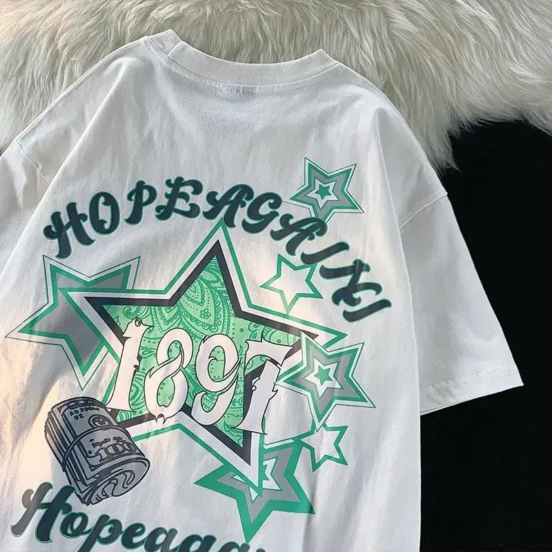 Vintage Letter Printing Oversized Short Sleeve Women TShirt Man Hip Hop Short Sleeve Streetwear T - shirt Clothes Loose Tee - Lucien Store