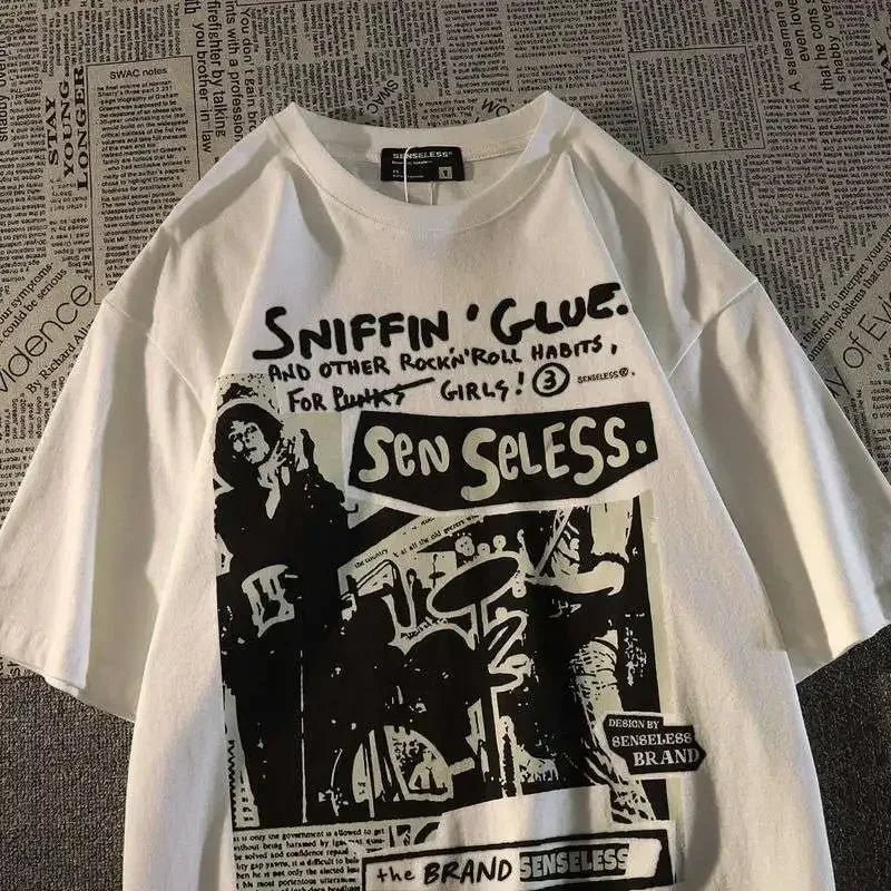 Vintage Letter Printing Oversized Short Sleeve Women TShirt Man Hip Hop Short Sleeve Streetwear T - shirt Clothes Loose Tee - Lucien Store