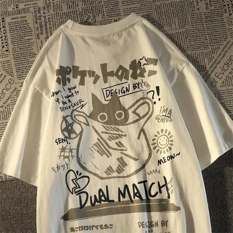 Vintage Letter Printing Oversized Short Sleeve Women TShirt Man Hip Hop Short Sleeve Streetwear T - shirt Clothes Loose Tee - Lucien Store