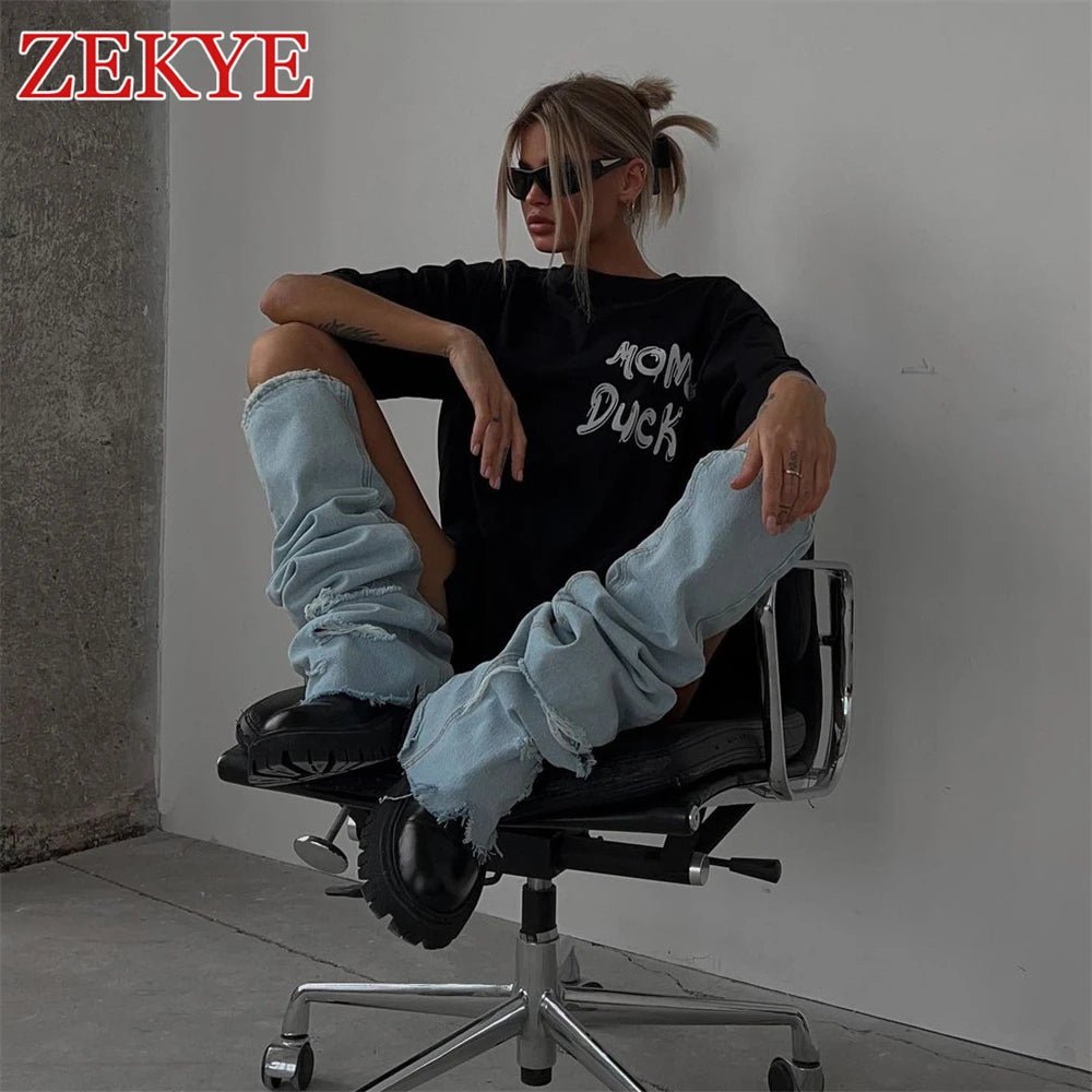 Zekye Basic Casual White T Shirt For Women Summer Printed Pullover Loose Korean Style 90S Aesthetic Streetwear Fashion O Neck - Lucien Store