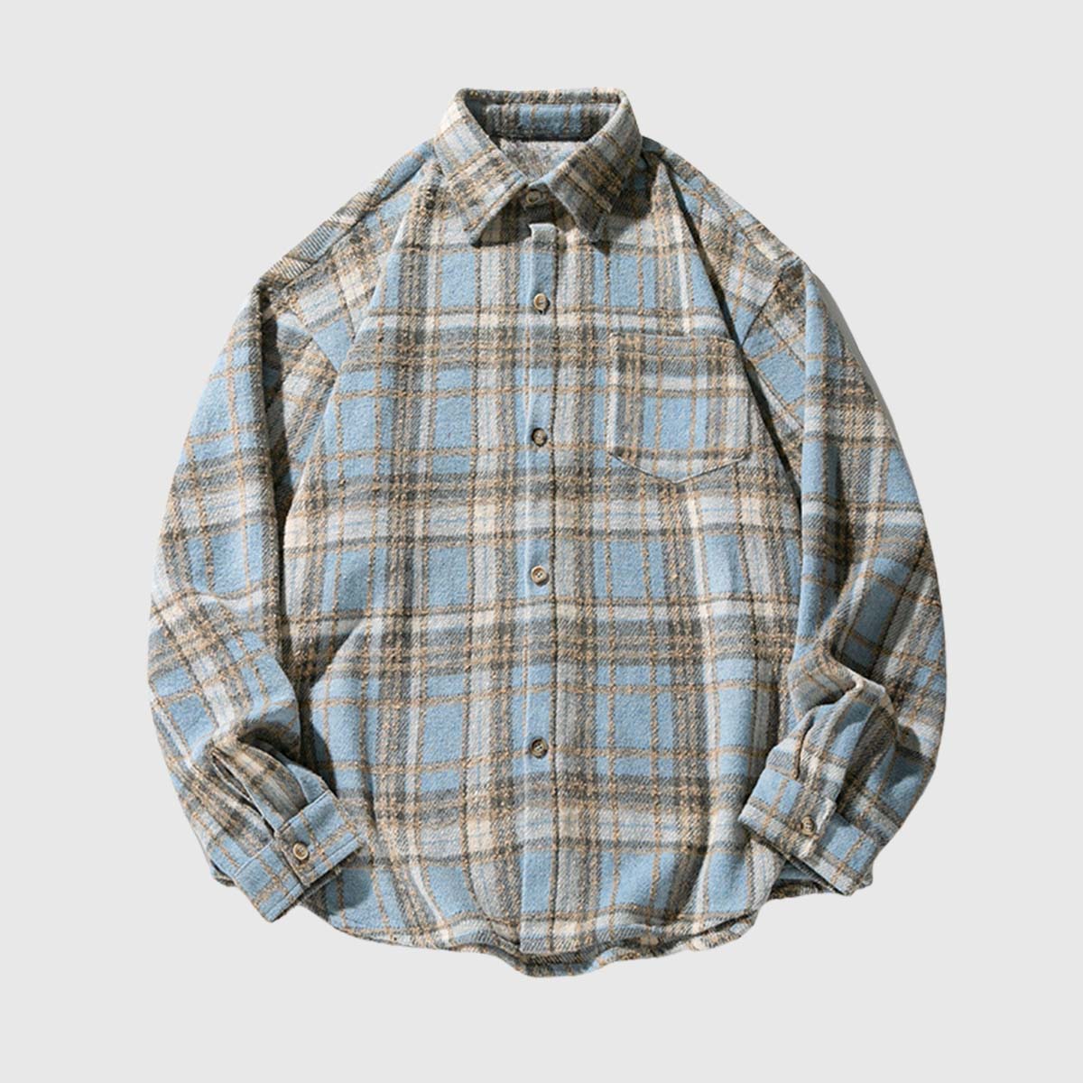 חולצת flannel משובצת בהשראת וינטאג' עם פרטי כפתורים