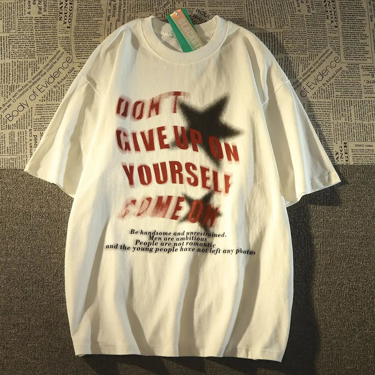 Cotton personality Graffiti Print T-shirt Top Fashion Y2K Men and Women Loose Street Hip Hop Retro Simple Short Sleeve Top