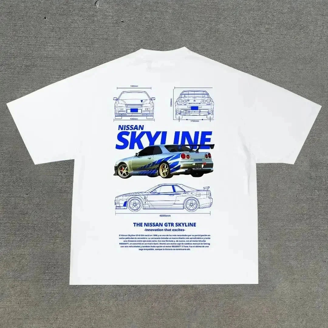 Cotton Car Letter Pattern Print Design O-neck Short-sleeved T-shirts for Man Women Summer New Fashion Aesthetic Popular Y2k Top