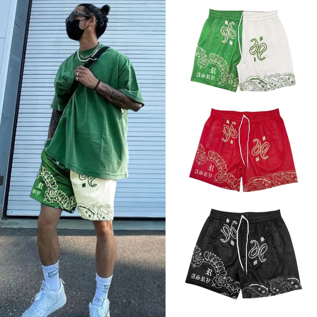 SummerTrendy Cashew flowers Sports Graffiti Art style Short Classic Printed Gym Shorts Men's Gym Basketball Sports Beach Shorts
