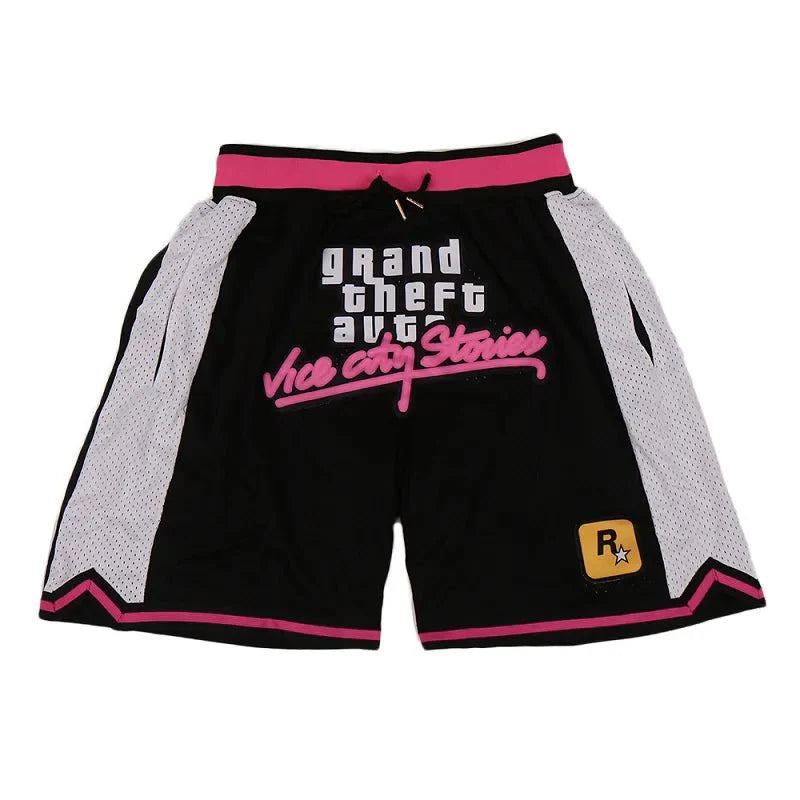 Basketball Shorts GTA VICE CITY Sewing Embroidery Outdoor Sport Beach Pants Shorts High - Quality Mesh Ventilation 2023 New White - Lucien Store