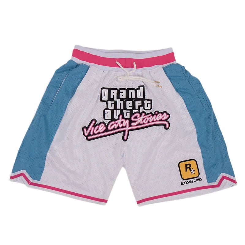 Basketball Shorts GTA VICE CITY Sewing Embroidery Outdoor Sport Beach Pants Shorts High - Quality Mesh Ventilation 2023 New White - Lucien Store