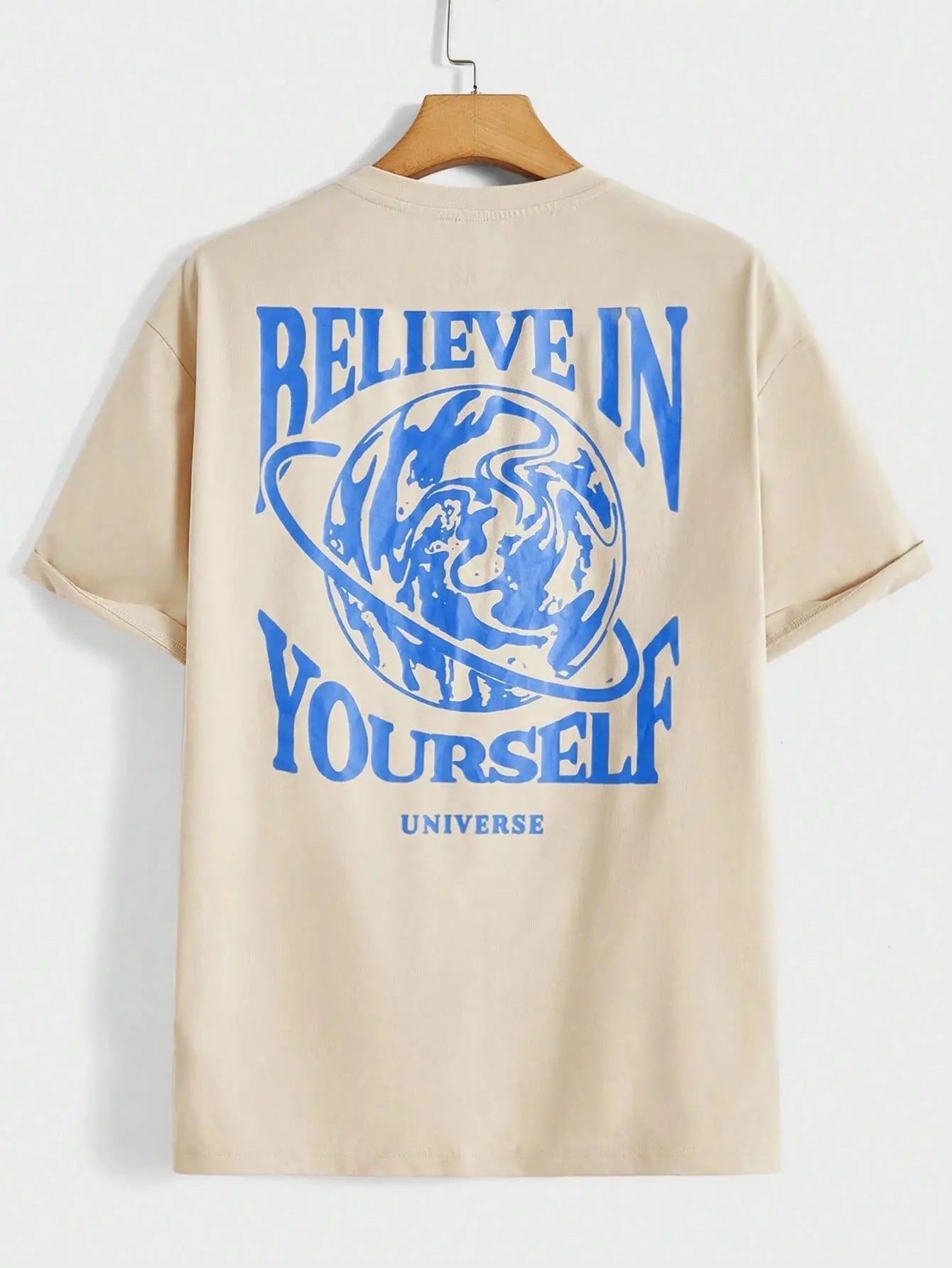 Believe In Yourself Universe Funny Graphic Men Tshirts Cotton Casual Short Sleeve Fashion Breathable Loose Oversized T - Shirt - Lucien Store