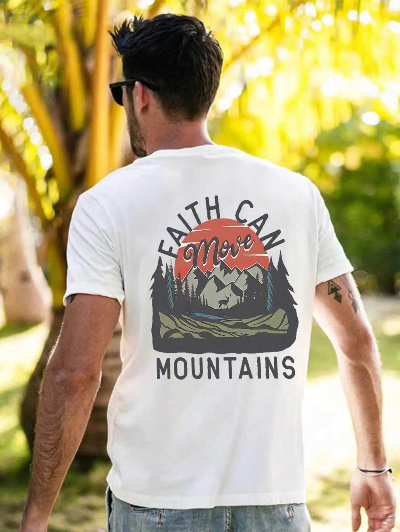 Faith Can Mountains Forward Direction Letter Men T Shirt Casual Oversize T - Shirt High Quality Cotton T - Shirt Summer Short Sleeve - Lucien Store