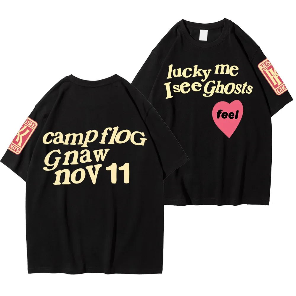 Kanye West Style Street T - Shirts For Men Loose Oversized Short Sleeves Lucky Me I See Ghosts Print Tshirt Hip Hop Clothing Women - Lucien Store