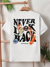 Never Look Back Creative Smile Skull Printing Cartoons Street Print Tshirt Man Loose Tee Clothes Cotton Crewneck Tops T - Shirt - Lucien Store