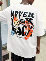 Never Look Back Creative Smile Skull Printing Cartoons Street Print Tshirt Man Loose Tee Clothes Cotton Crewneck Tops T - Shirt - Lucien Store