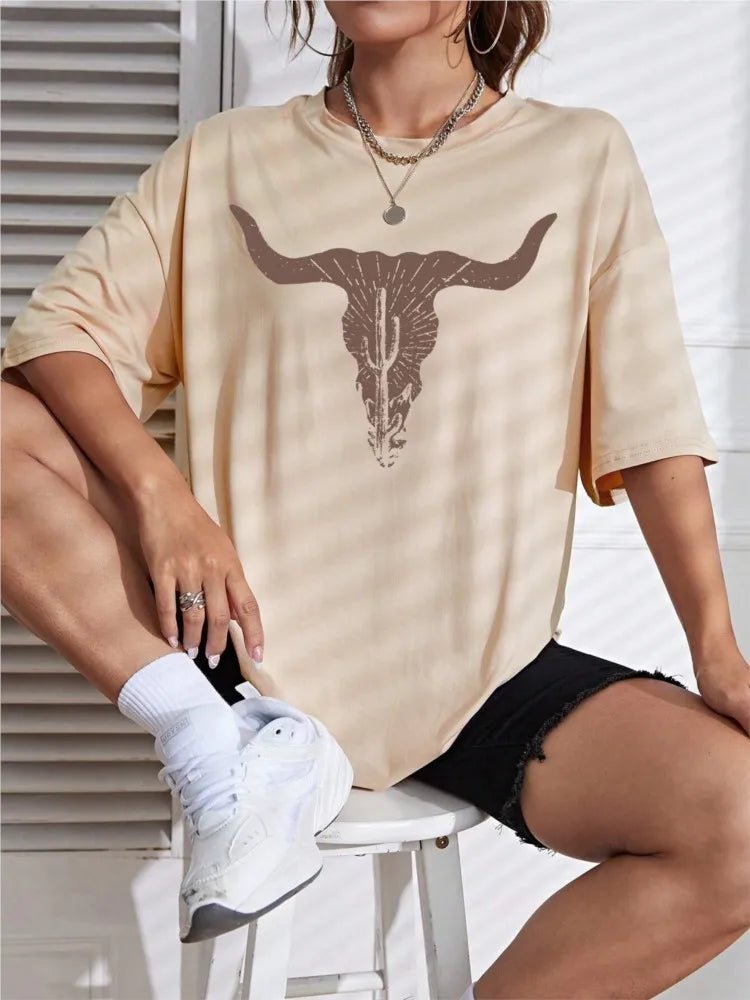 NEW Spring Cotton Womans T - Shirts Simple Cattle Printing Short Sleeve Tees Fashion Casual Female Clothes Comfortable Street Tops - Lucien Store