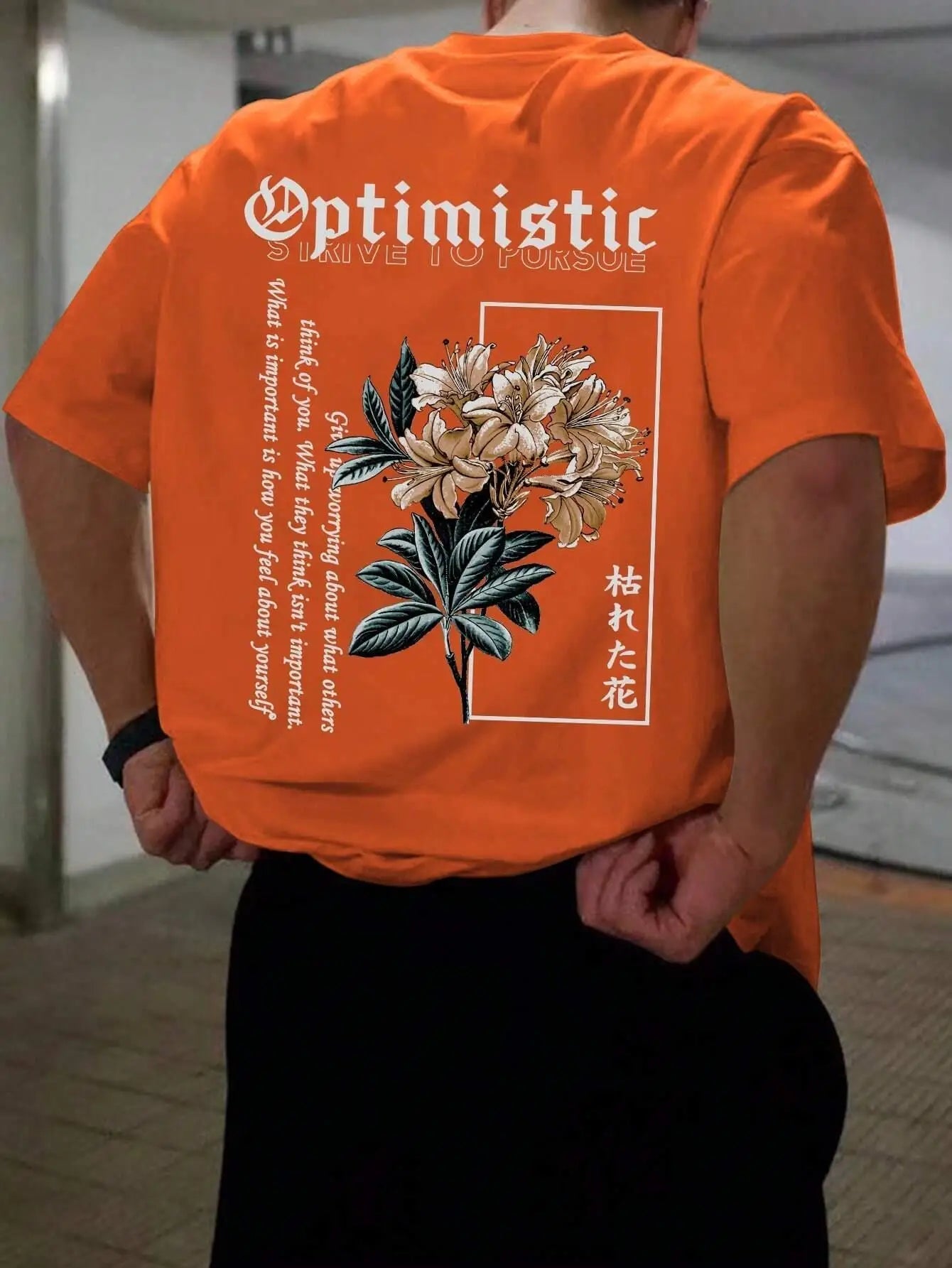 Optimistic Strive To Porsue Harajuku Flower Printing Male Tshirt Oversized Loose T Shirts Cotton T Shirts Breathable T - Shirts - Lucien Store