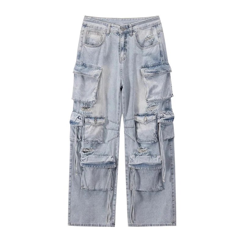 ReddaChic Big Pockets Destroyed Cargo Jeans for Women 90s Retro Hiphop Wide Leg Y2k Pants Boyfriend Baggy Jeans Casual Work Wear - Lucien Store