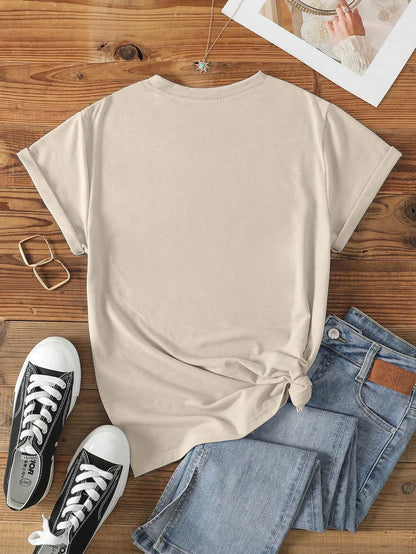 Retro Cute Western Cowboy With Hat Cactus And Stars Print T - shirt, Short Sleeve Crew Neck Casual Top For Summer & Spring - Lucien Store