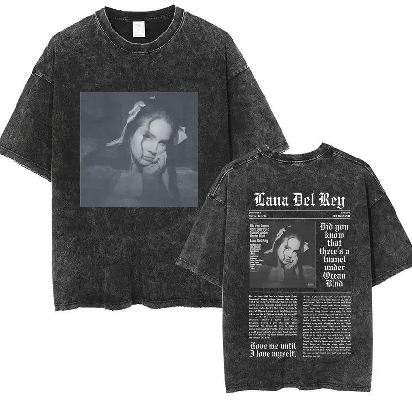 Singer Lana Del Rey Ldr Sailing Washed T - shirt Men Women Fashion Aesthetic Short Sleeve Tees Harajuku Vintage Streetwear T Shirt - Lucien Store