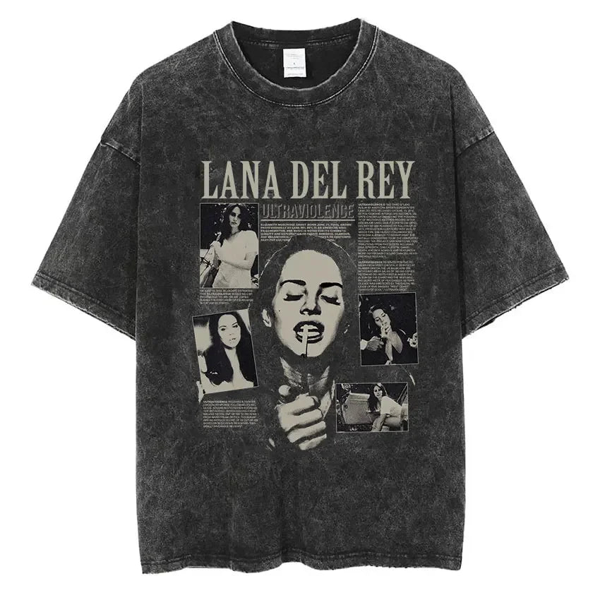 Singer Lana Del Rey Ldr Sailing Washed T - shirt Men Women Fashion Aesthetic Short Sleeve Tees Harajuku Vintage Streetwear T Shirt - Lucien Store