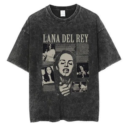 Singer Lana Del Rey Ldr Sailing Washed T - shirt Men Women Fashion Aesthetic Short Sleeve Tees Harajuku Vintage Streetwear T Shirt - Lucien Store
