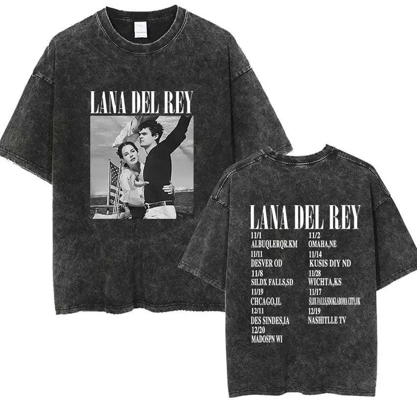 Singer Lana Del Rey Ldr Sailing Washed T - shirt Men Women Fashion Aesthetic Short Sleeve Tees Harajuku Vintage Streetwear T Shirt - Lucien Store