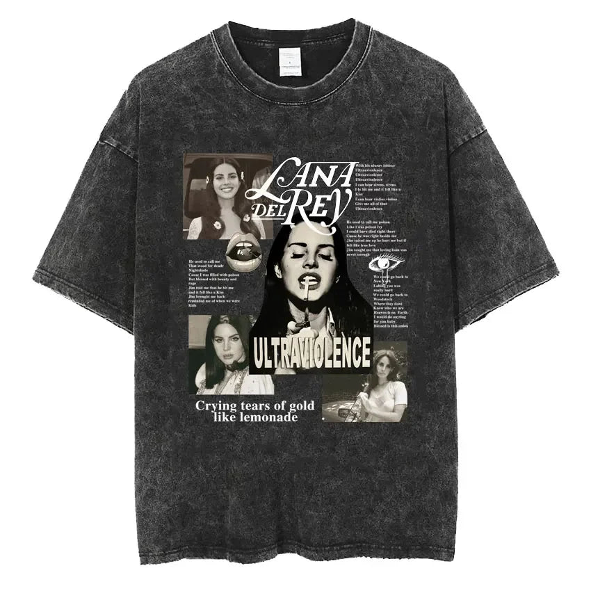 Singer Lana Del Rey Ldr Sailing Washed T - shirt Men Women Fashion Aesthetic Short Sleeve Tees Harajuku Vintage Streetwear T Shirt - Lucien Store