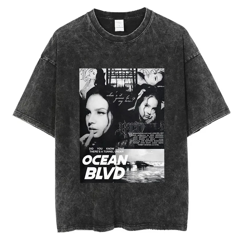Singer Lana Del Rey Ldr Sailing Washed T - shirt Men Women Fashion Aesthetic Short Sleeve Tees Harajuku Vintage Streetwear T Shirt - Lucien Store
