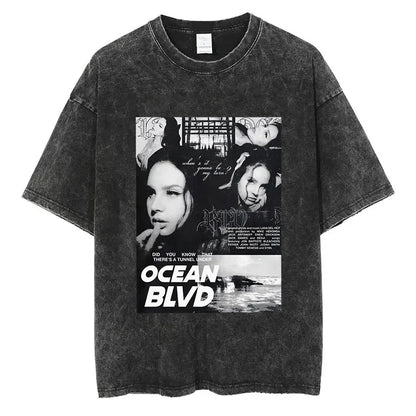 Singer Lana Del Rey Ldr Sailing Washed T - shirt Men Women Fashion Aesthetic Short Sleeve Tees Harajuku Vintage Streetwear T Shirt - Lucien Store