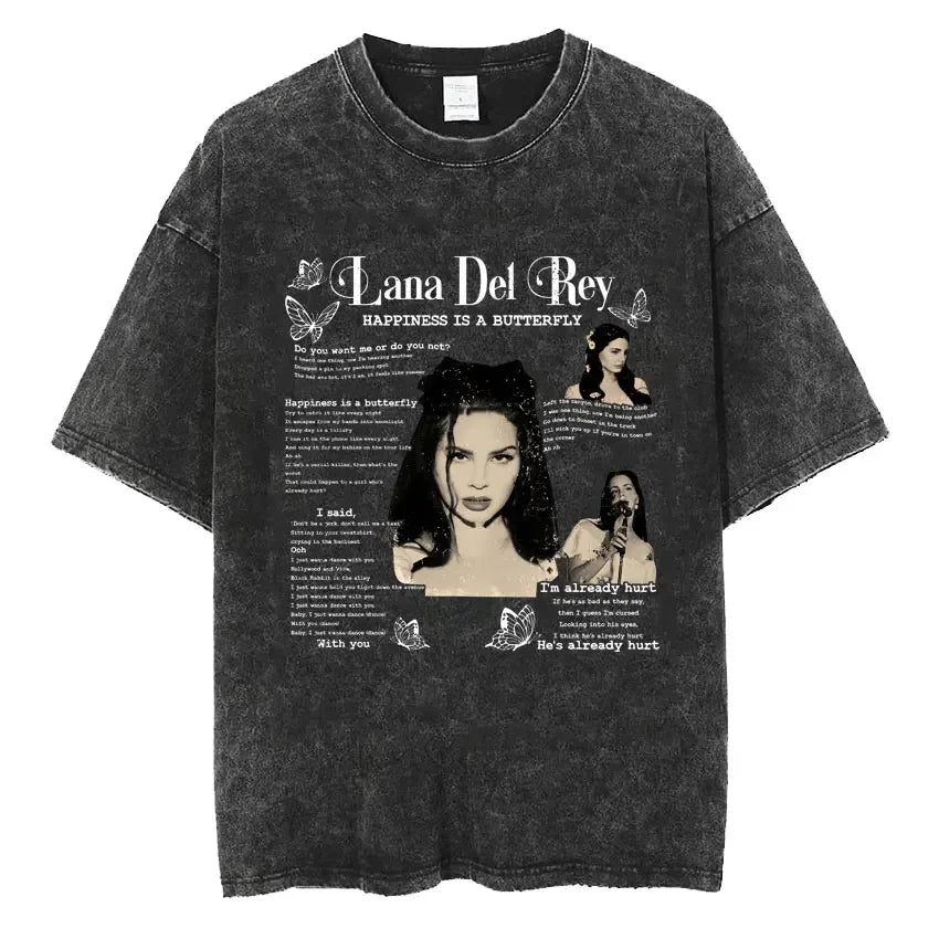 Singer Lana Del Rey Ldr Sailing Washed T - shirt Men Women Fashion Aesthetic Short Sleeve Tees Harajuku Vintage Streetwear T Shirt - Lucien Store